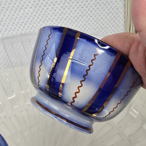 3 pc Gaudy Welsh Flow Blue Wagon Wheel  8" Plate 5" Bowl 6" Saucer Antique 1800s - Picture 8 of 10